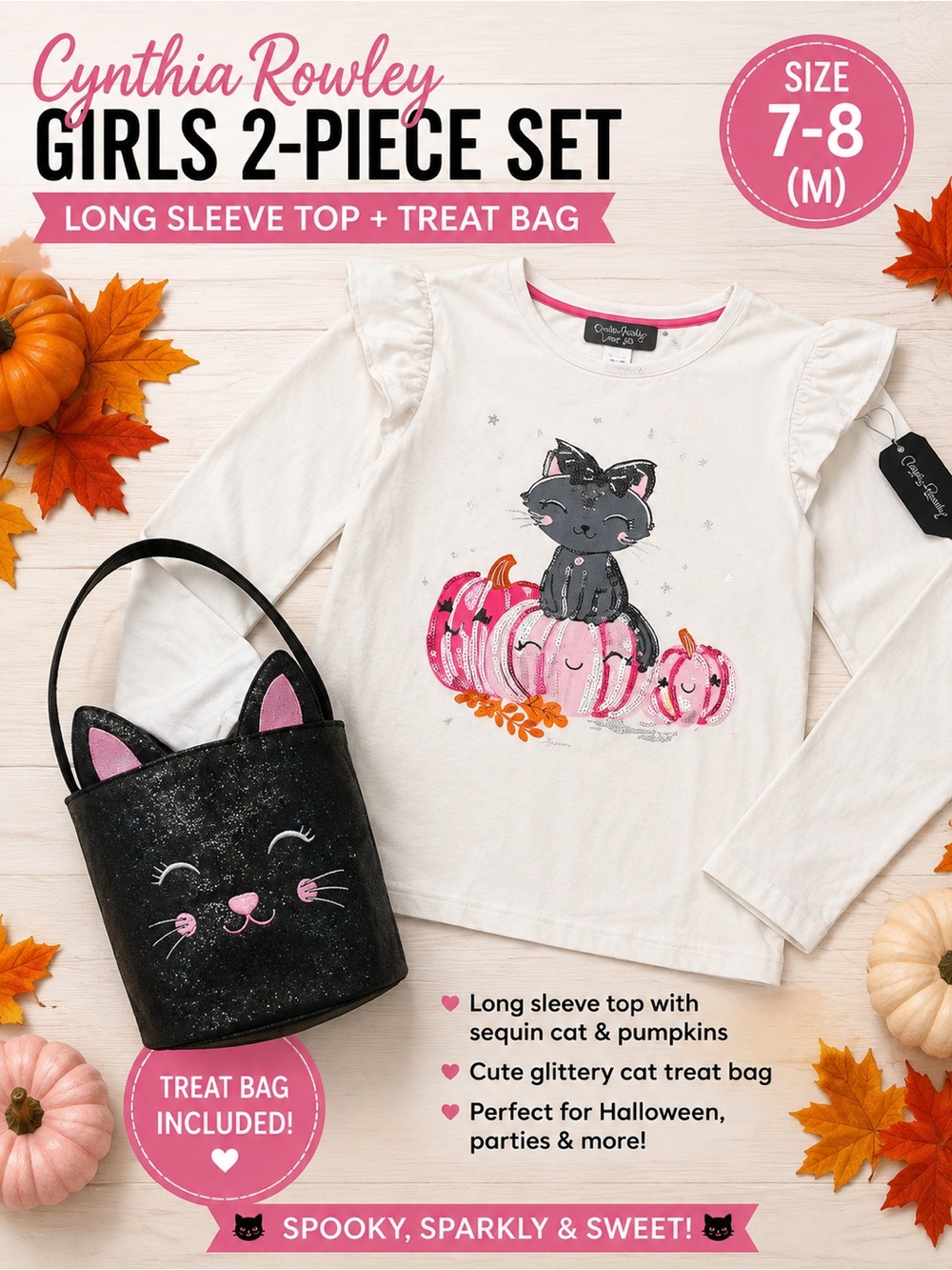 Cynthia Rowley Girls' Long Sleeve Top & Treat Bag Set - Cream with Pink Accent